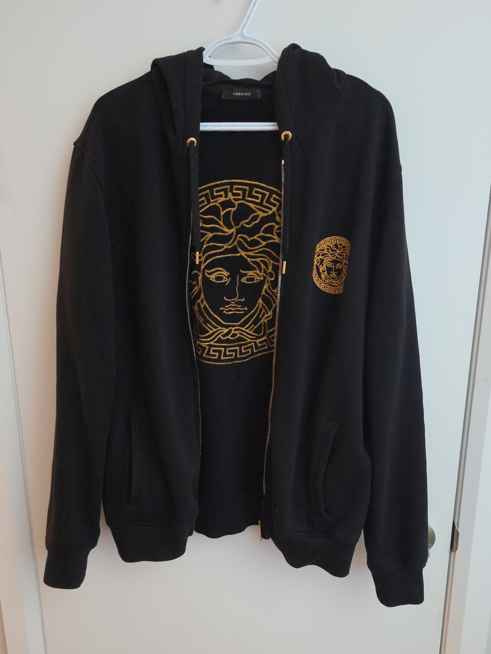 Versace Medusa Head Gold Embroidered Zip Hoodie Black & Gold LG